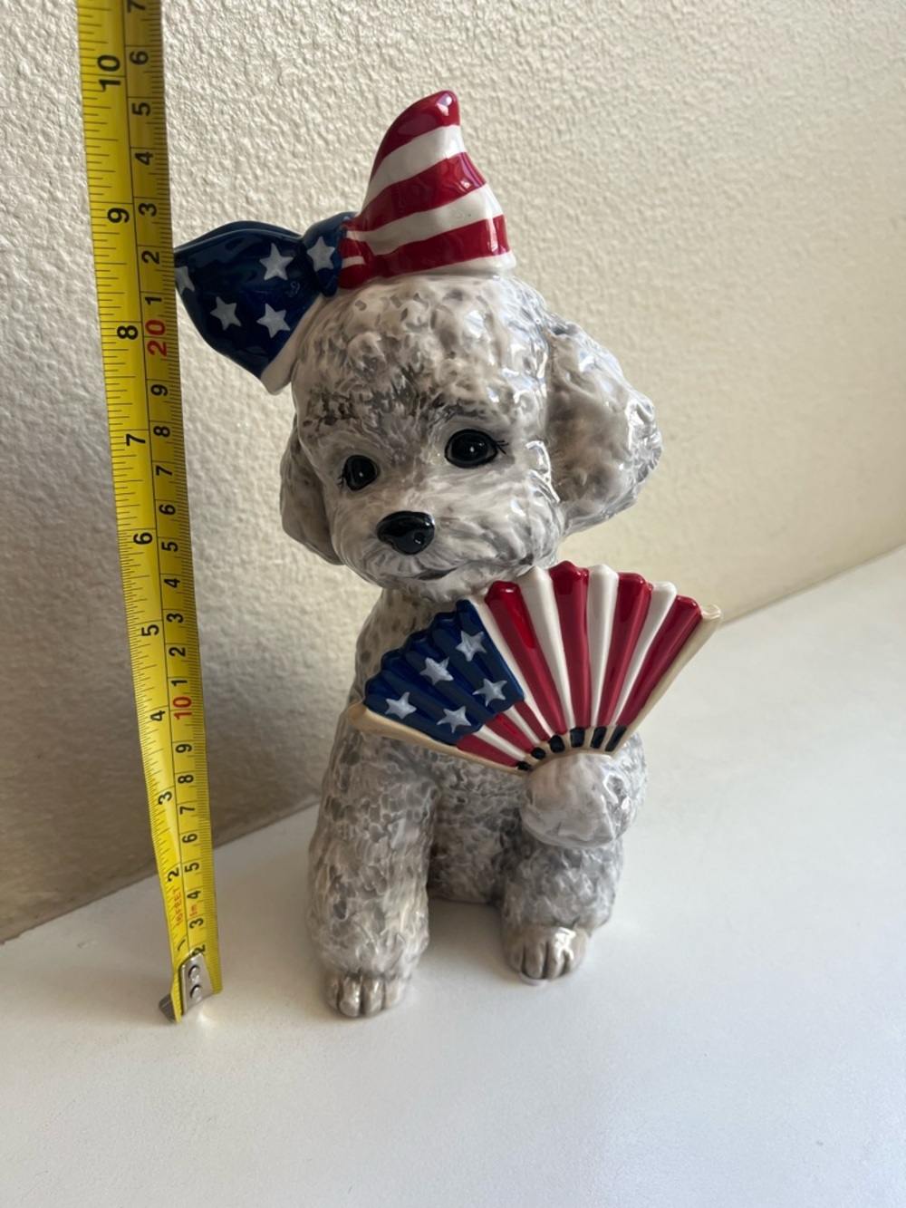 Blue Sky ClayWorks Patriotic USA Poodle Figurine with American Flag Fan